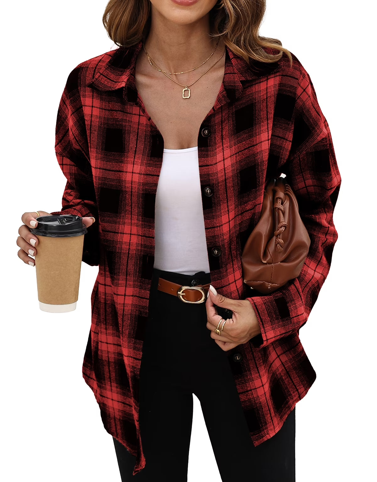 Plaid Flannel Shirts for Women Oversized Long Sleeve Button down Shirts Blouses Tops