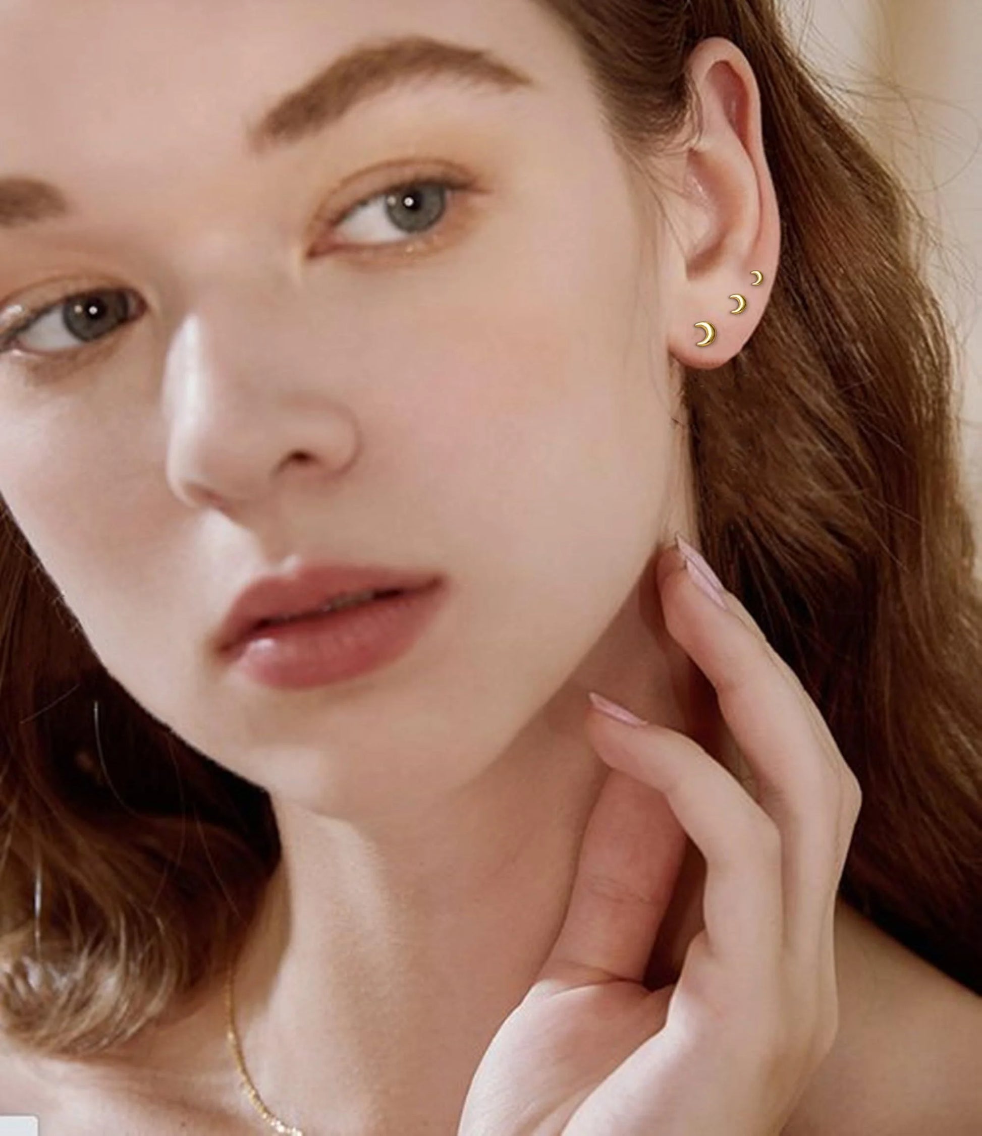 3 Pairs 18K Gold Plated Moon Stud Earrings for Women Hypoallergenic Small Cartilage Post Earring Sets Birthday Graduation Jewelry Gifts Teen Her Mom Girlfriend Female Lady Wife Adults Ideas