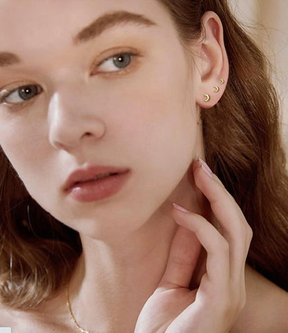 3 Pairs 18K Gold Plated Moon Stud Earrings for Women Hypoallergenic Small Cartilage Post Earring Sets Birthday Graduation Jewelry Gifts Teen Her Mom Girlfriend Female Lady Wife Adults Ideas