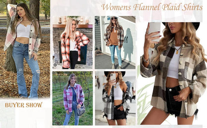 Stylish Women's Long Sleeve Plaid Flannel Shacket Jacket - Perfect for Every Occasion!